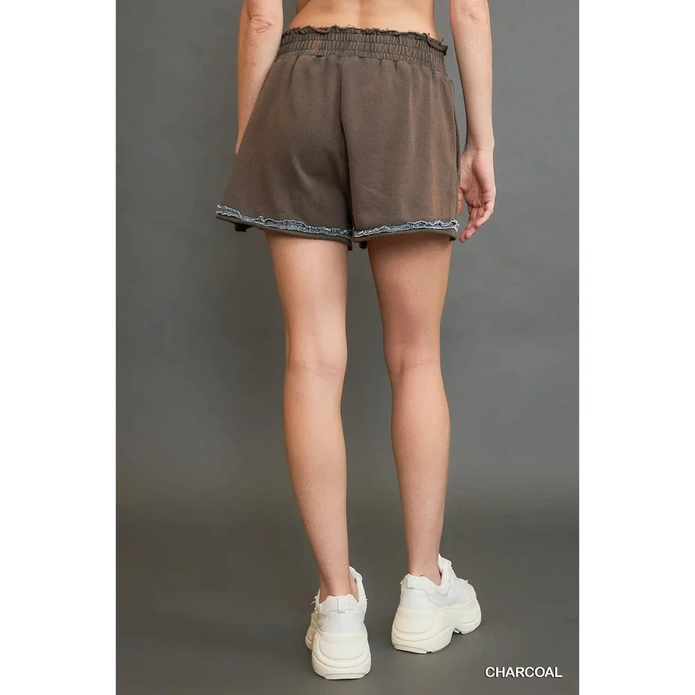 K9209-S C  Umgee Mineral Washed Peace Shorts Charcoal Various Sizes